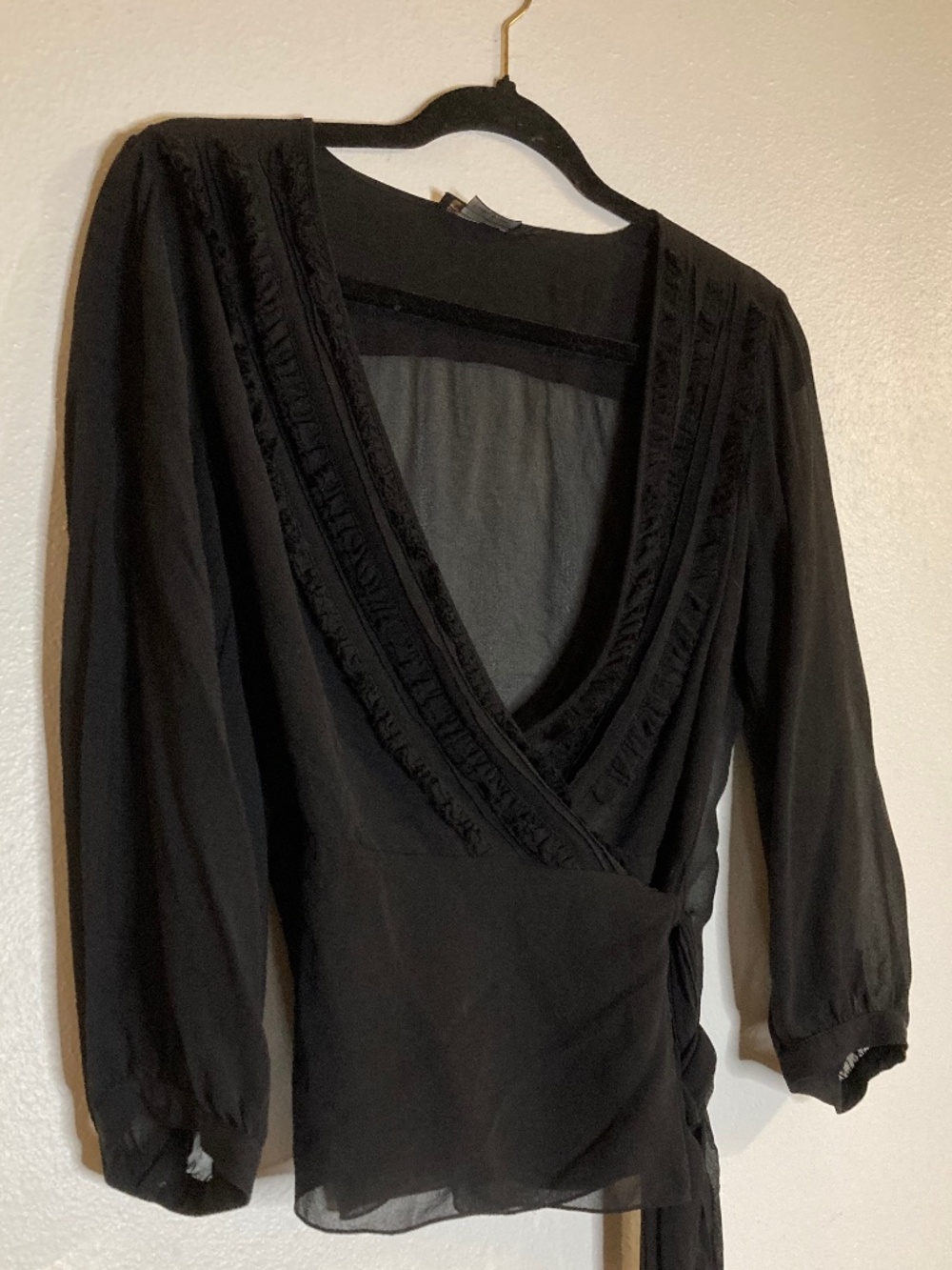 BCBGMaxAzria Silk Ruffle Front Wrap Quarter Sleeve Blouse
